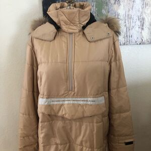 ELLESSE Italia 1/4 Zip Puffer Pullover Fur Hood Champagne Colored Jacket